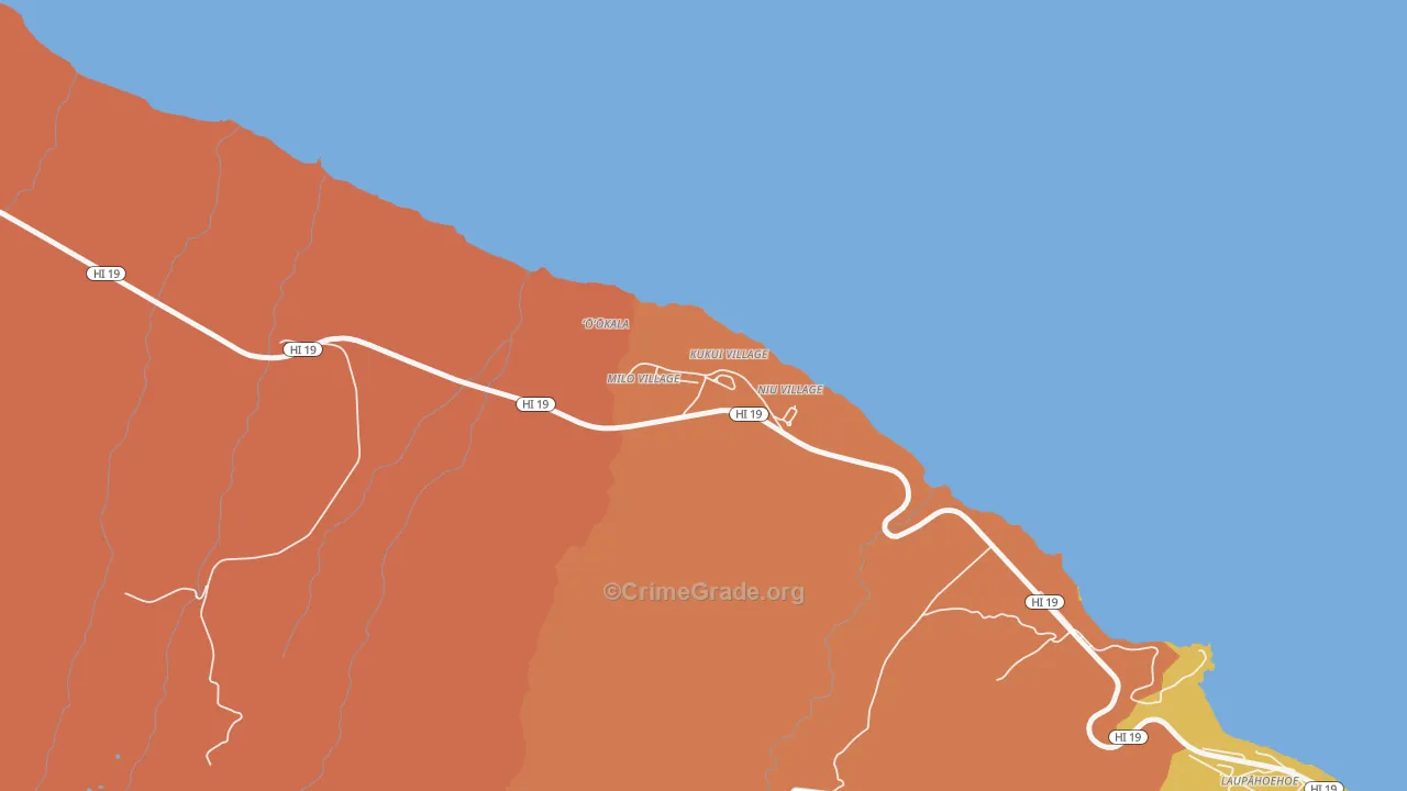 Ookala, HI Map of Drug-Related Crime Rates