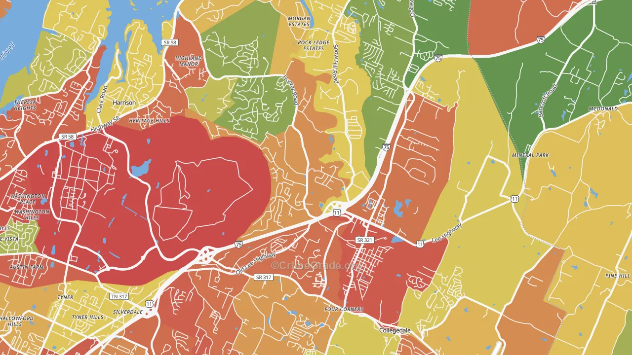Ooltewah, TN Map of Drug-Related Crime Rates