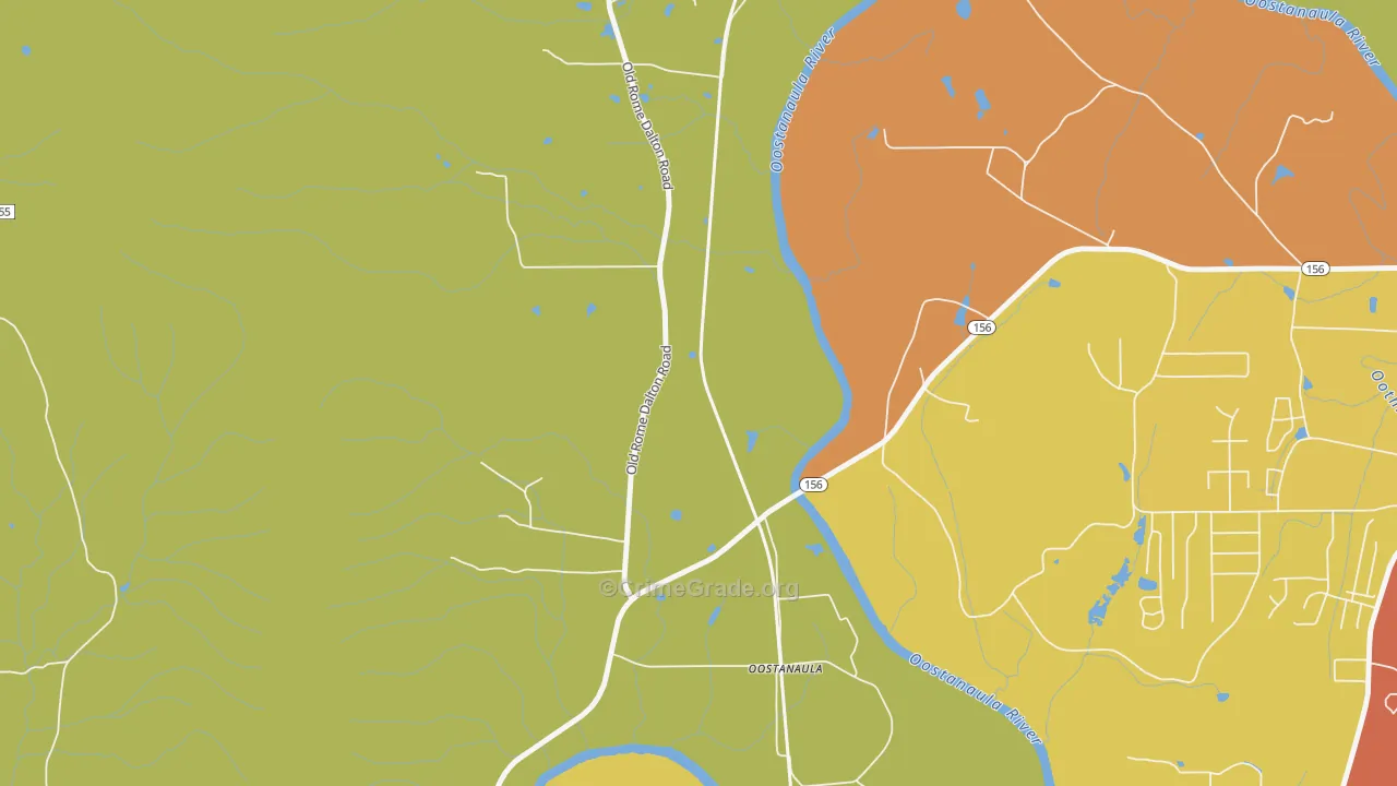 Oostanaula, GA Map of Drug-Related Crime Rates
