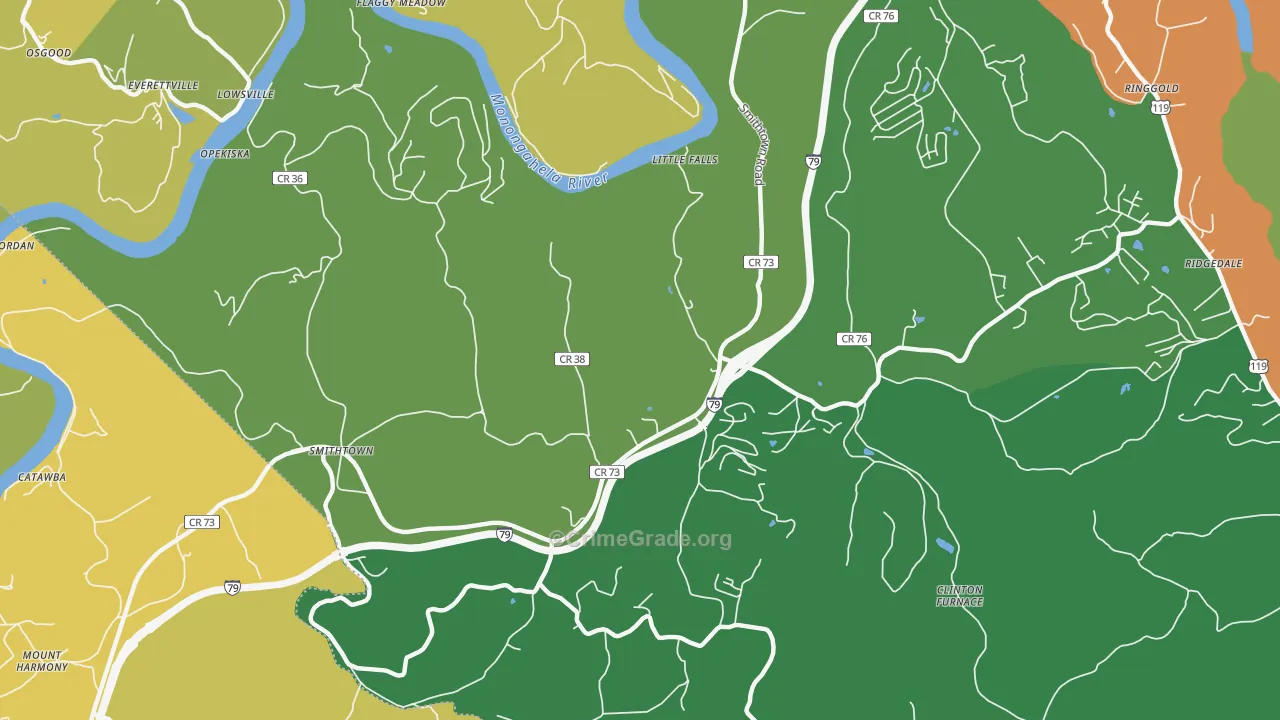 Opekiska, WV Map of Drug-Related Crime Rates