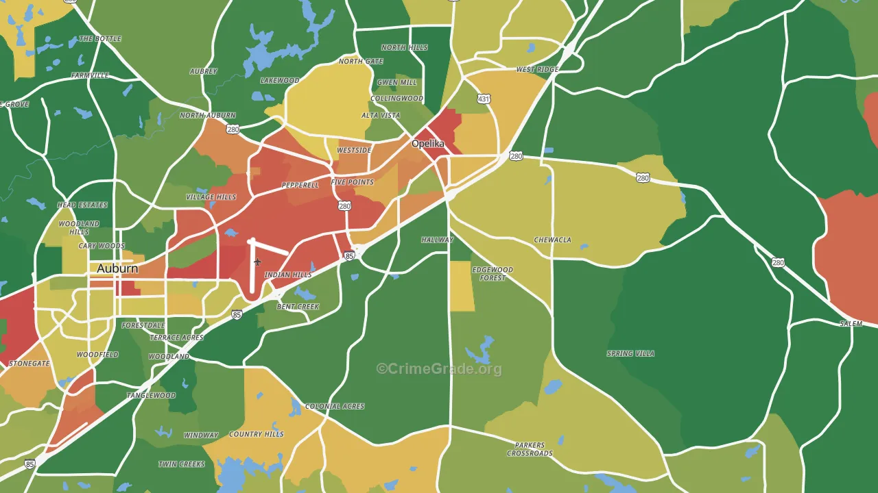 Opelika, AL Map of Drug-Related Crime Rates
