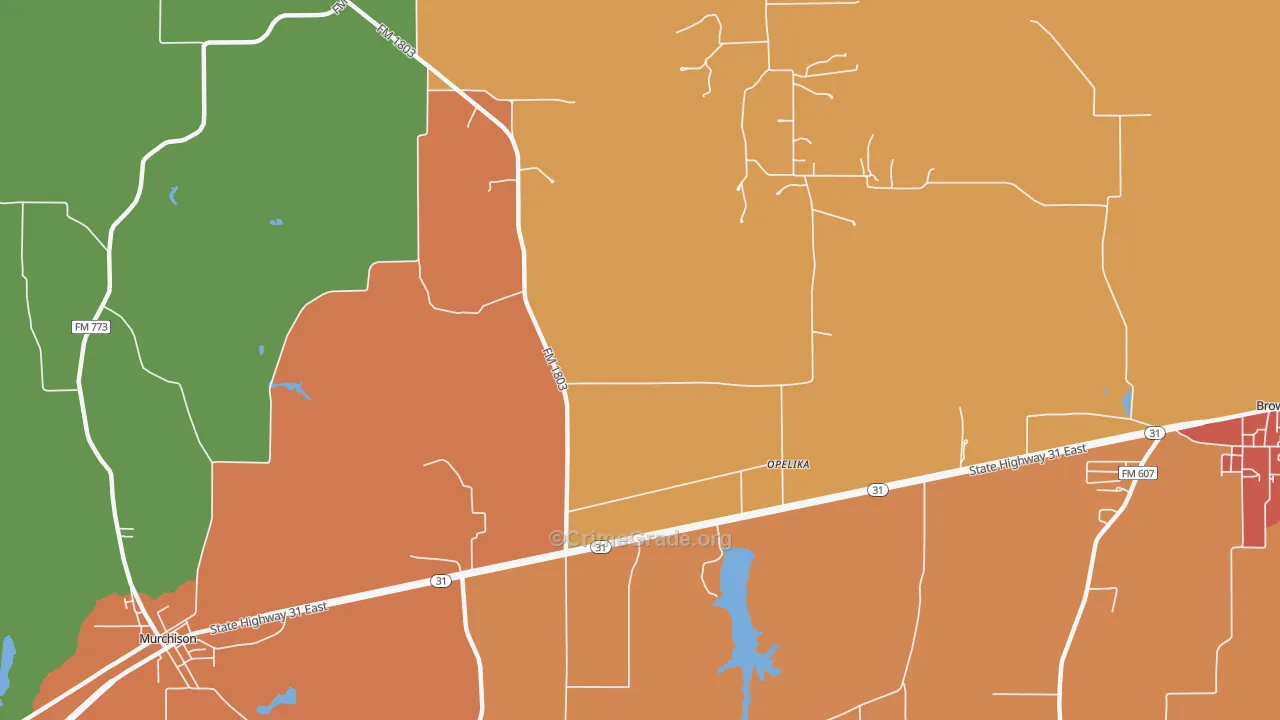 Opelika, TX Map of Drug-Related Crime Rates