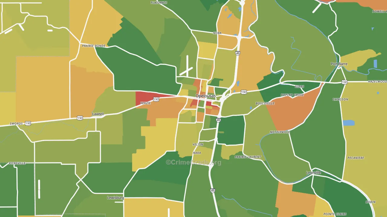 Opelousas, LA Map of Drug-Related Crime Rates