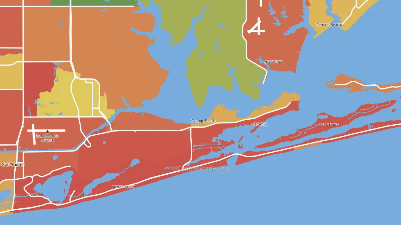 Orange Beach, AL Map of Drug-Related Crime Rates