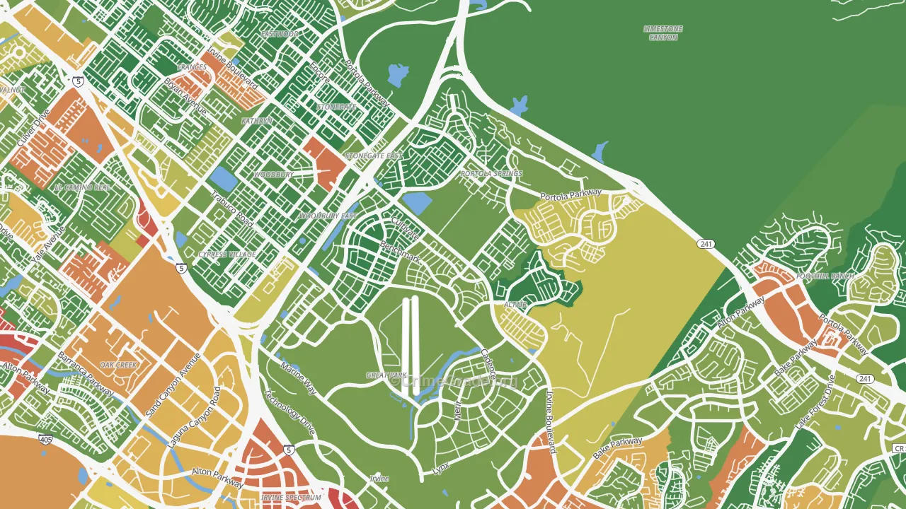 Orange County Great Park, Irvine, CA Map of Drug-Related Crime Rates