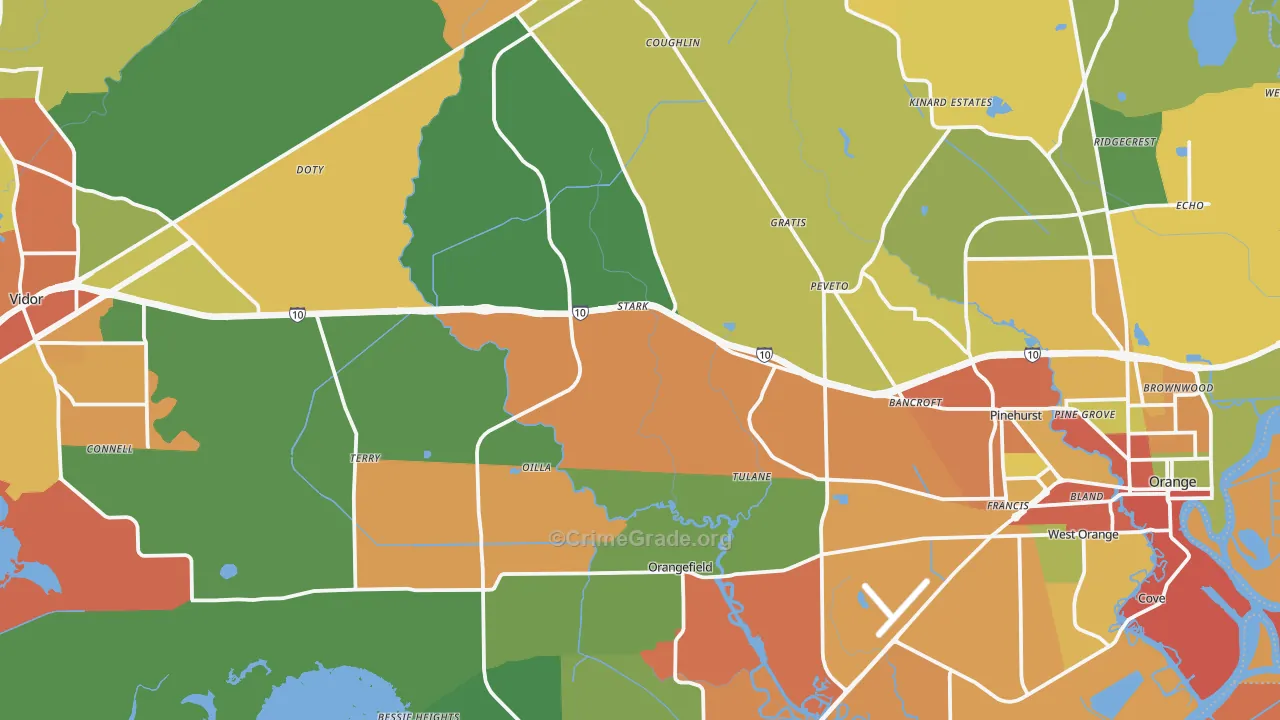 Orange County, TX Map of Drug-Related Crime Rates