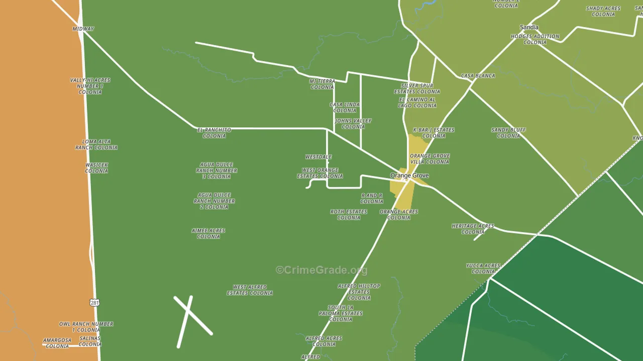 Orange Grove, TX Map of Drug-Related Crime Rates