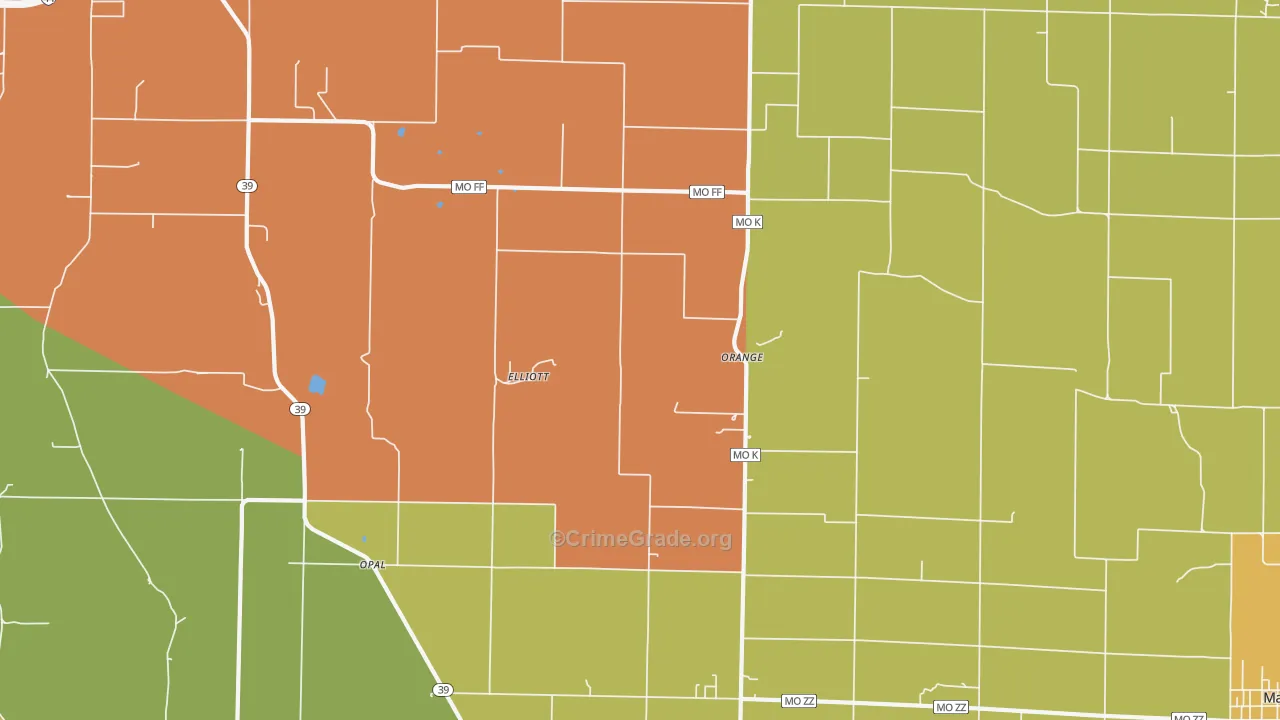 Orange, MO Map of Drug-Related Crime Rates