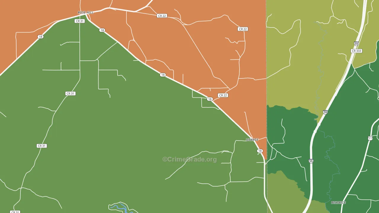 Orange, MS Map of Drug-Related Crime Rates