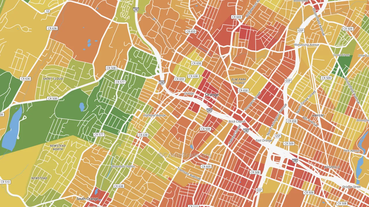 Orange, NJ Map of Drug-Related Crime Rates