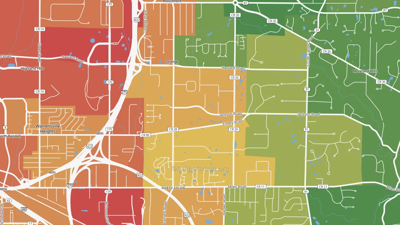 Orange, OH Map of Drug-Related Crime Rates