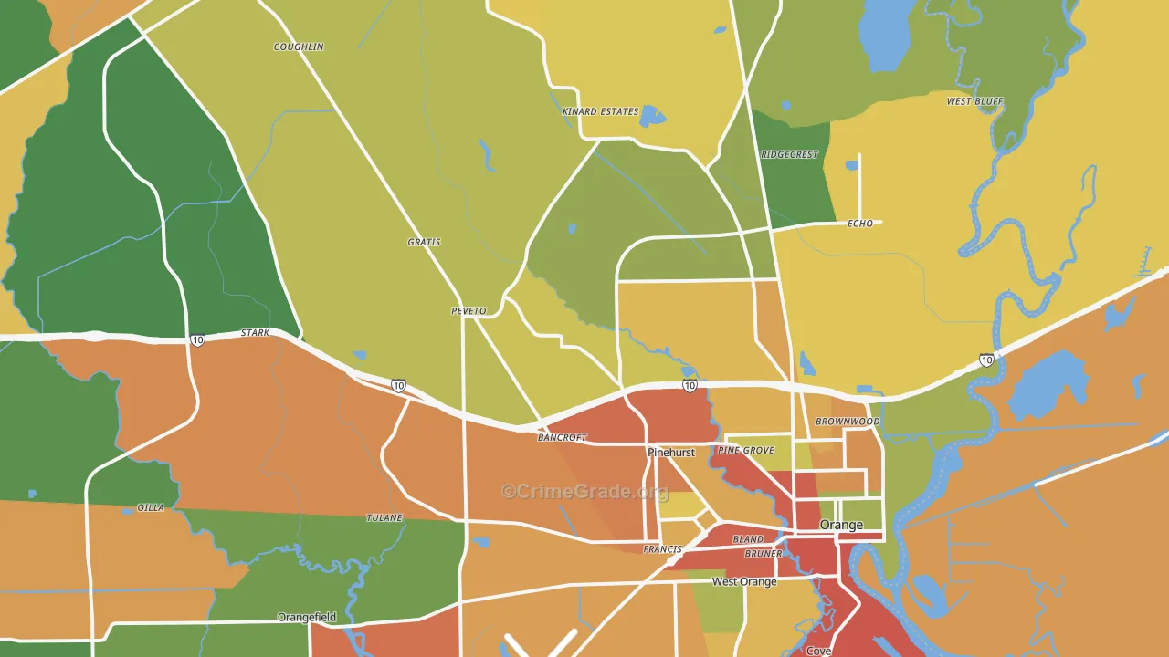 Orange, TX Map of Drug-Related Crime Rates