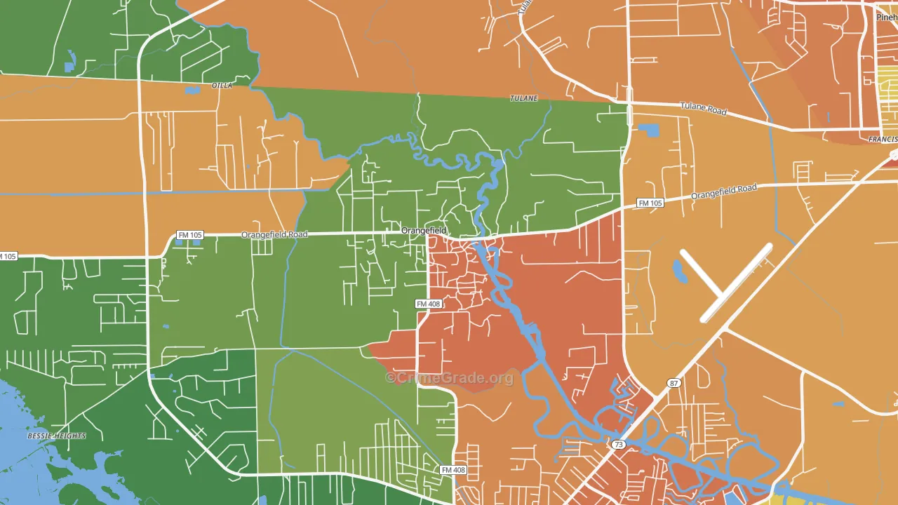Orangefield, TX Map of Drug-Related Crime Rates