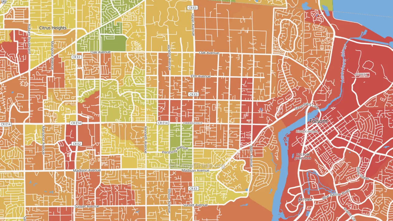 Orangevale, CA Map of Drug-Related Crime Rates