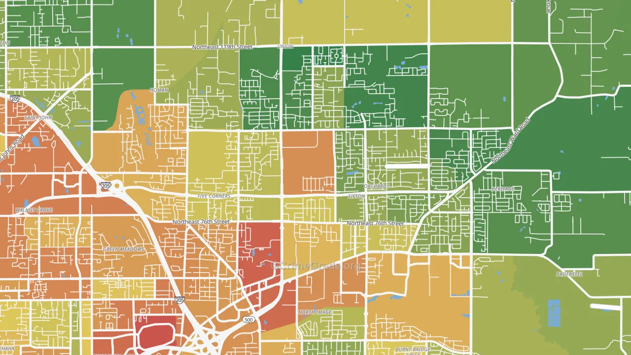 Orchards Area, Orchards, WA Map of Drug-Related Crime Rates
