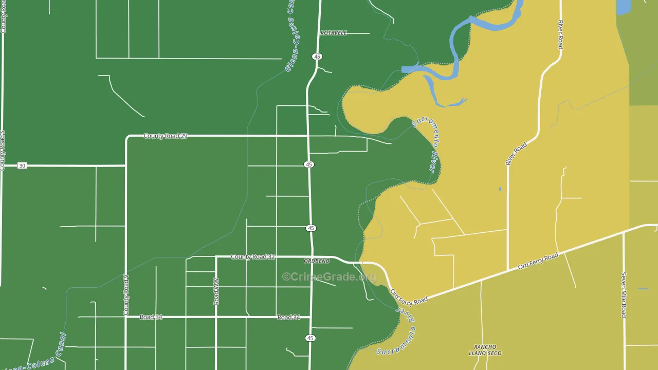 Ordbend, CA Map of Drug-Related Crime Rates