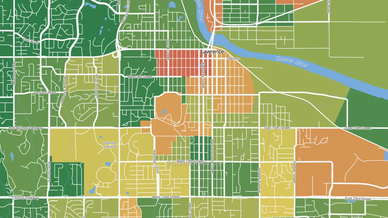 Oread, Lawrence, KS Map of Drug-Related Crime Rates