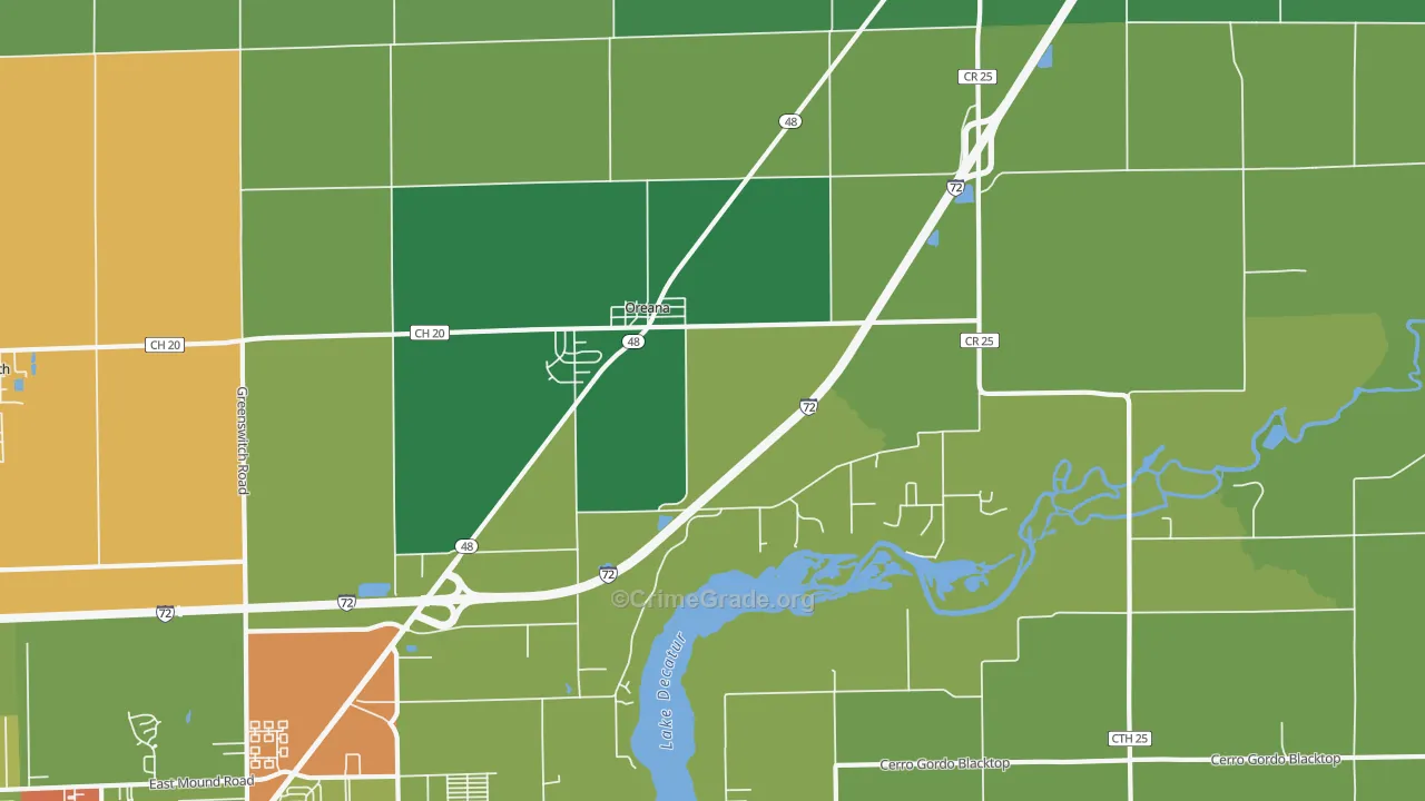 Oreana, IL Map of Drug-Related Crime Rates