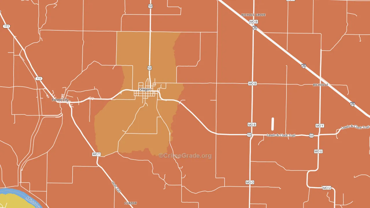 Oregon, MO Map of Drug-Related Crime Rates