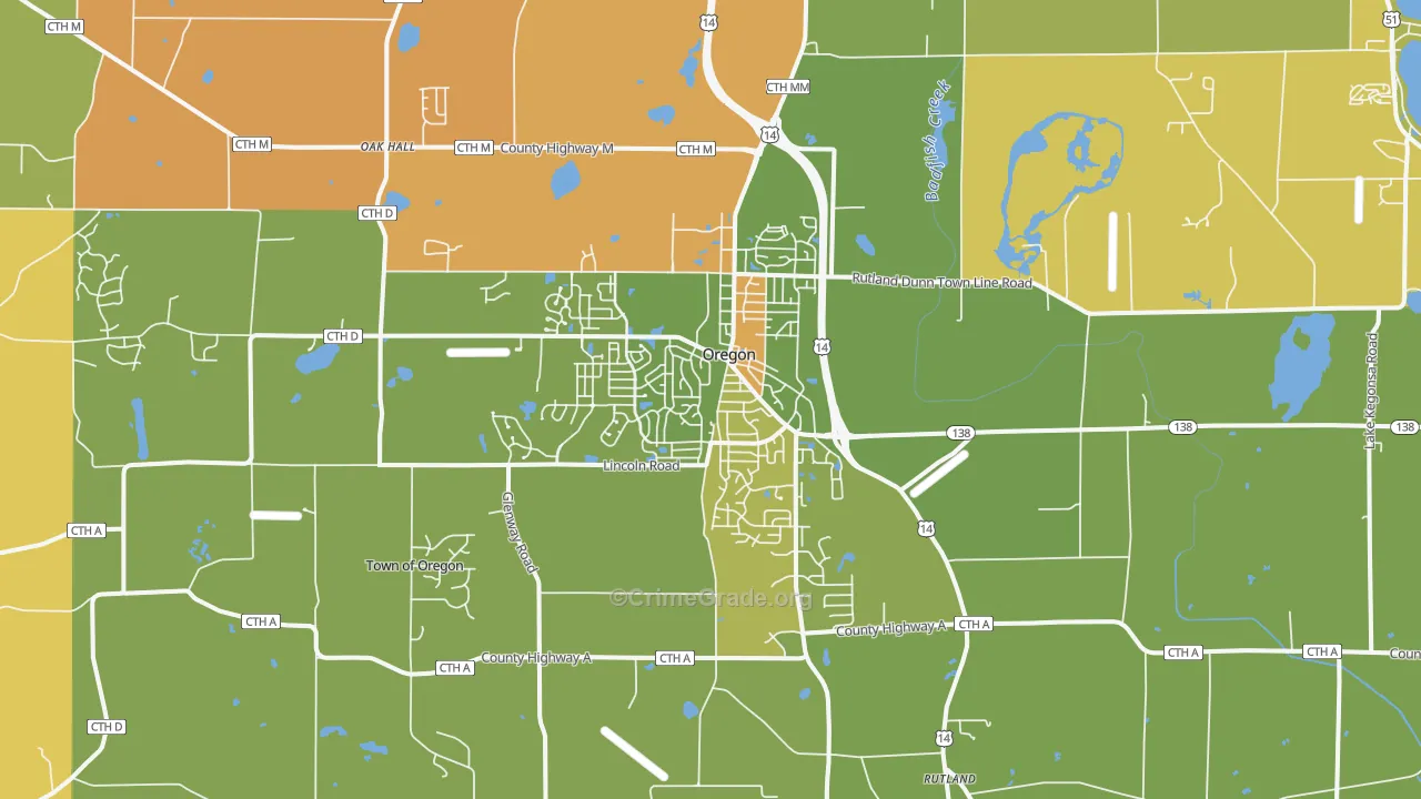 Oregon, WI Map of Drug-Related Crime Rates