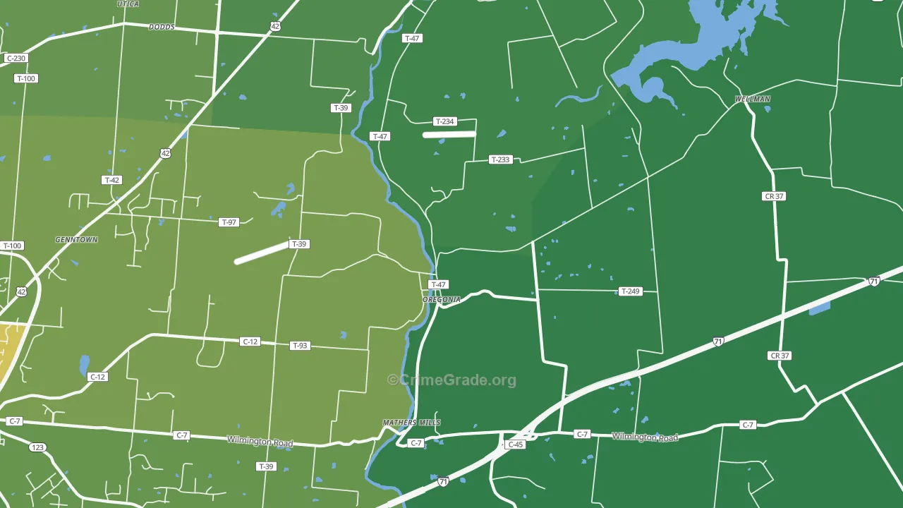 Oregonia, OH Map of Drug-Related Crime Rates