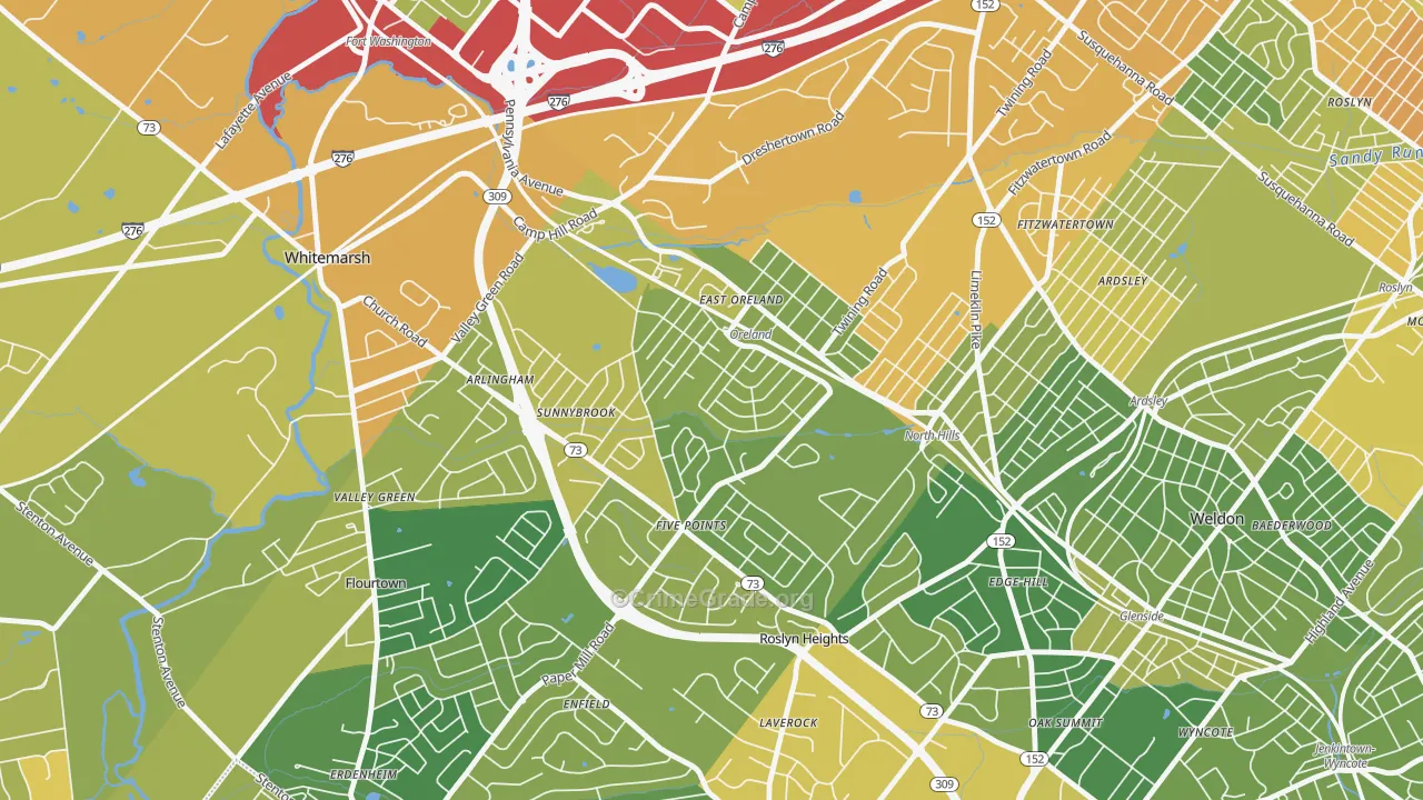Oreland, PA Map of Drug-Related Crime Rates