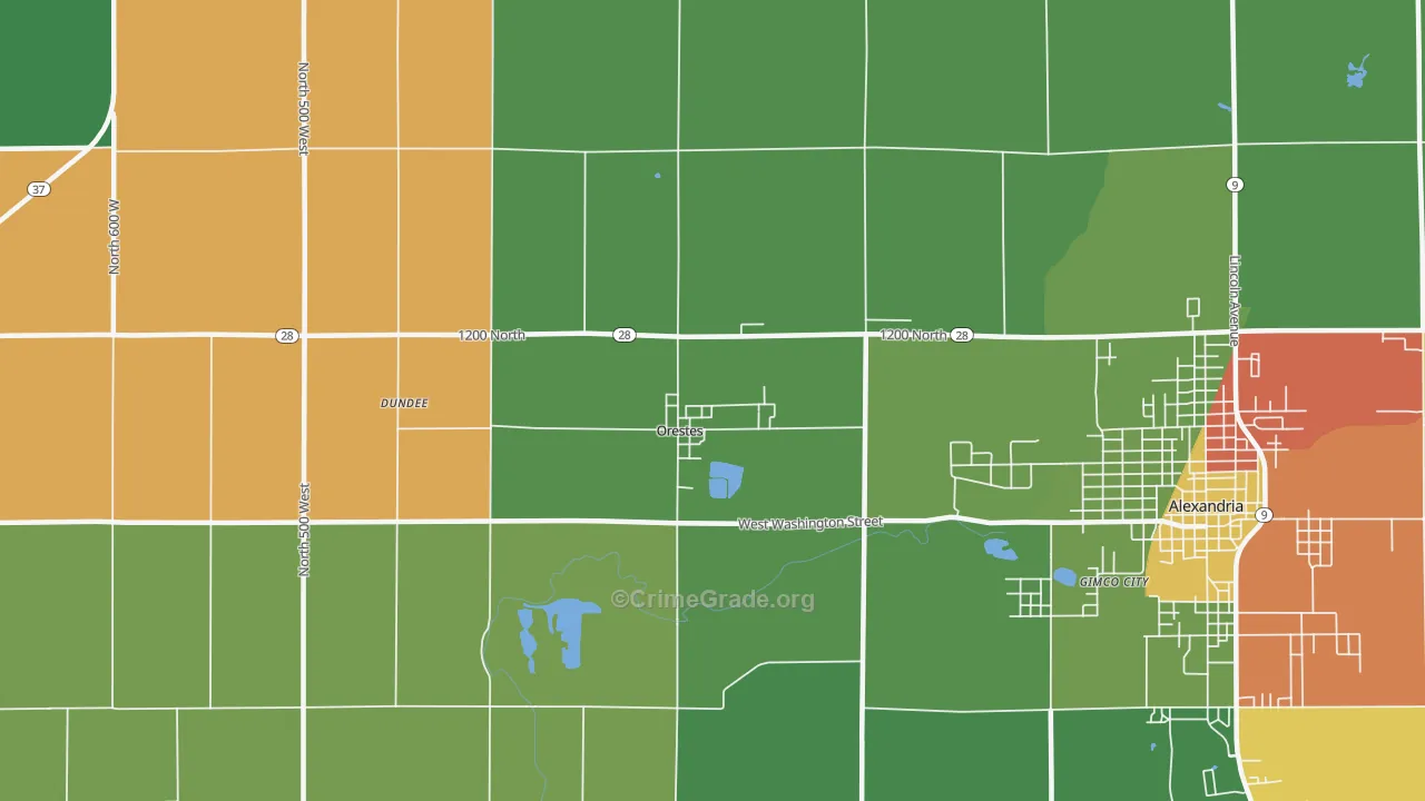 Orestes, IN Map of Drug-Related Crime Rates