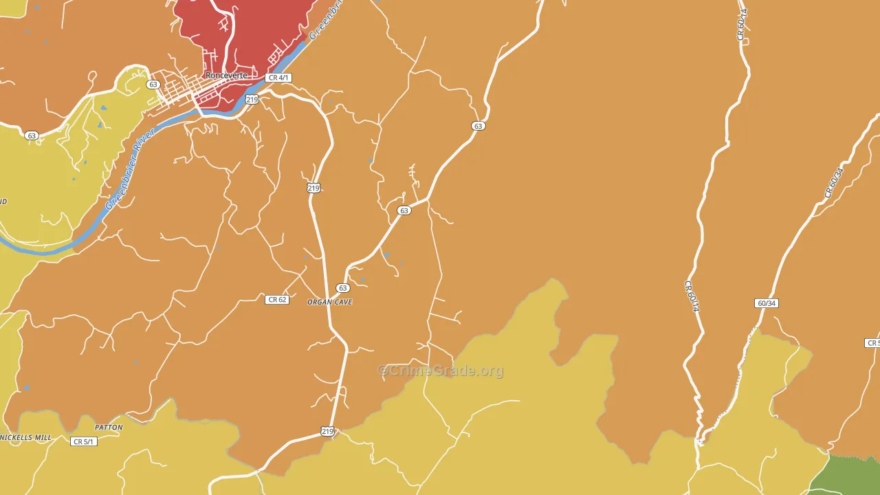 Organ Cave, WV Map of Drug-Related Crime Rates