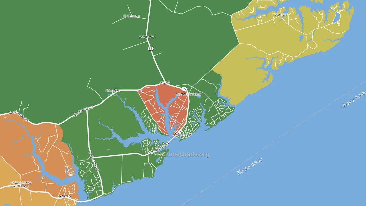 Oriental, NC Map of Drug-Related Crime Rates