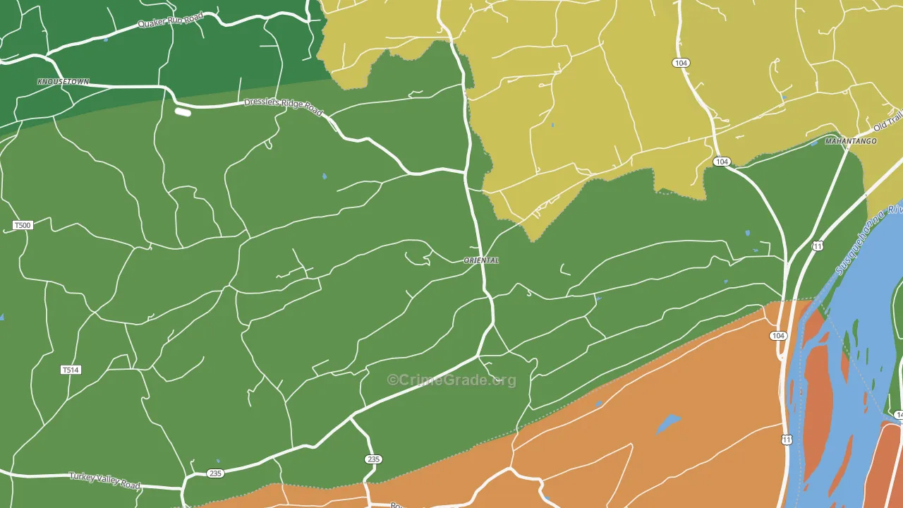 Oriental, PA Map of Drug-Related Crime Rates