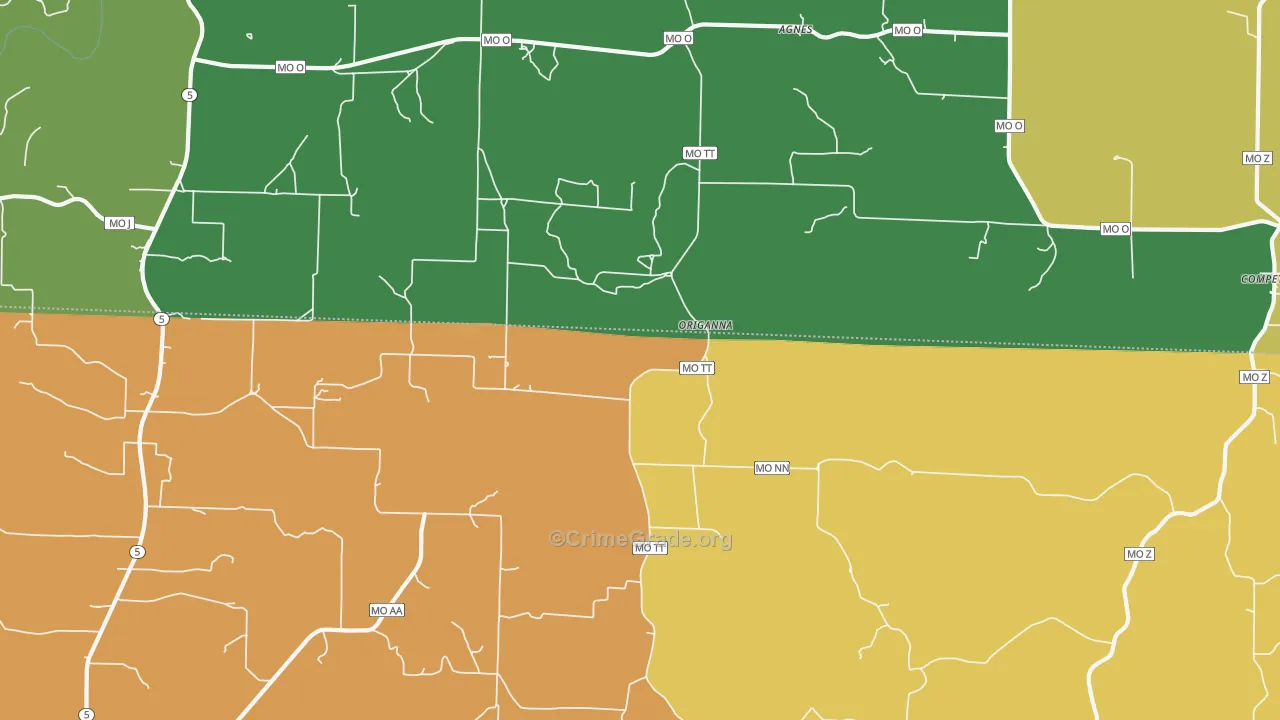 Origanna, MO Map of Drug-Related Crime Rates