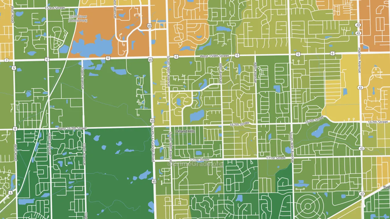 Orland Hills, IL Map of Drug-Related Crime Rates