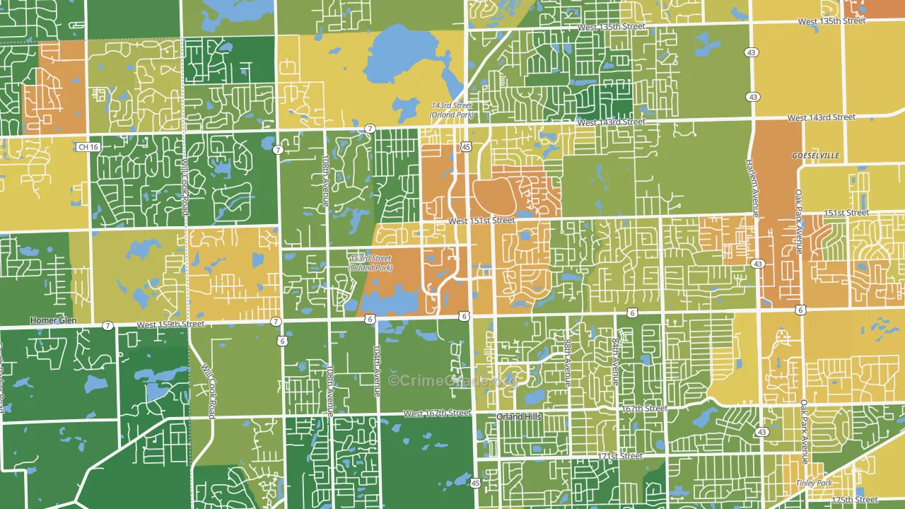 Orland Park, IL Map of Drug-Related Crime Rates