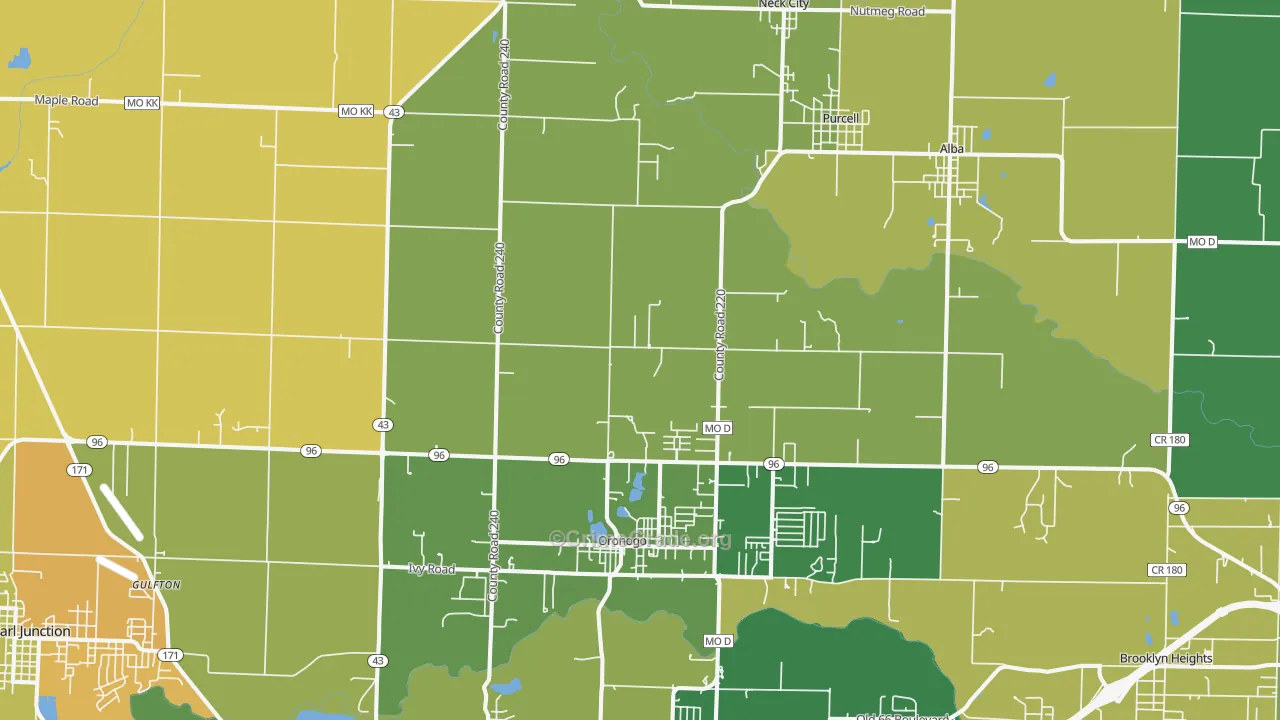 Oronogo, MO Map of Drug-Related Crime Rates