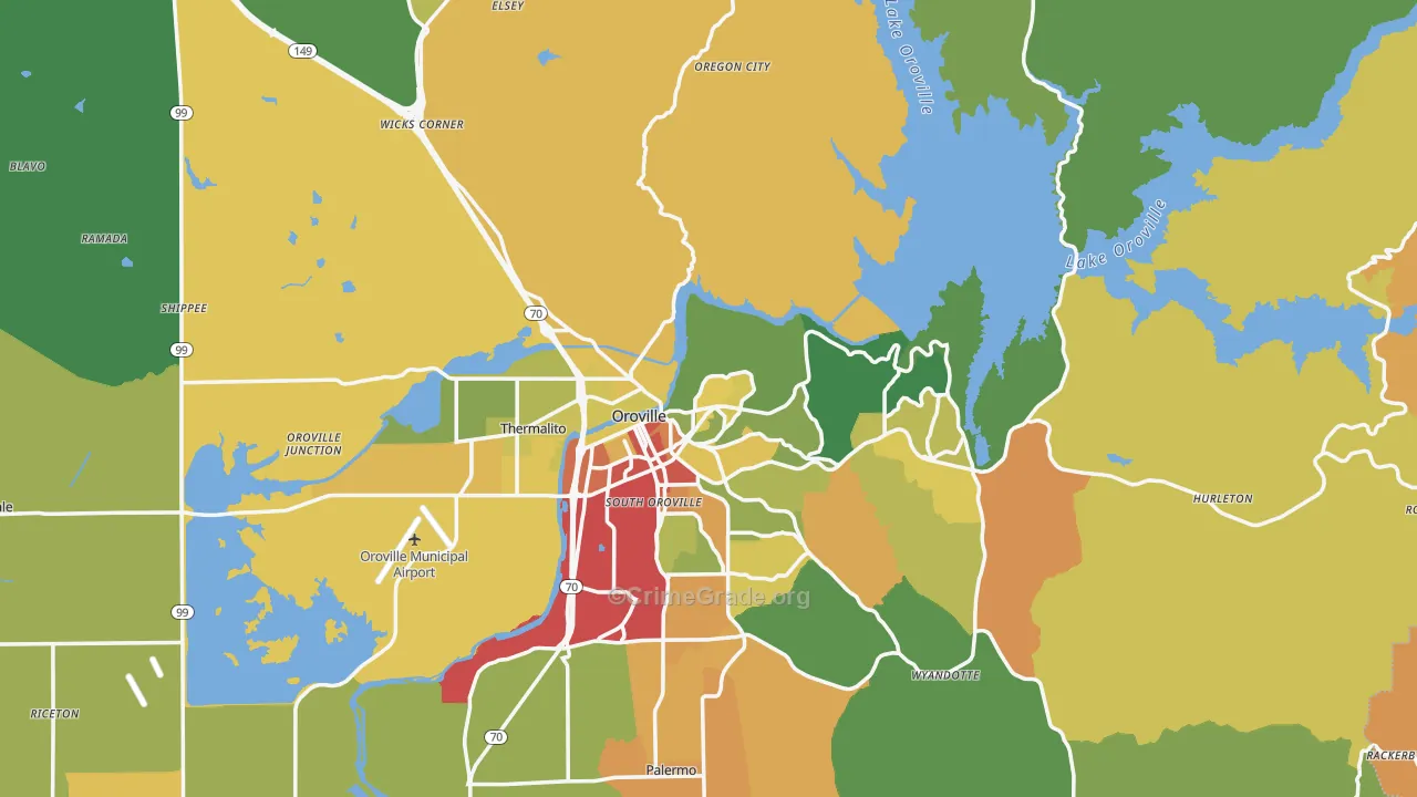 Oroville, CA Map of Drug-Related Crime Rates