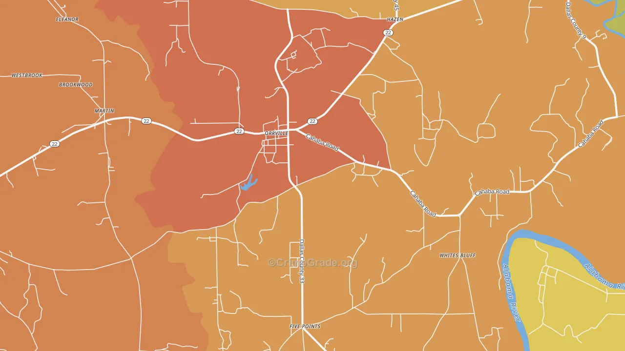 Orrville, AL Map of Drug-Related Crime Rates