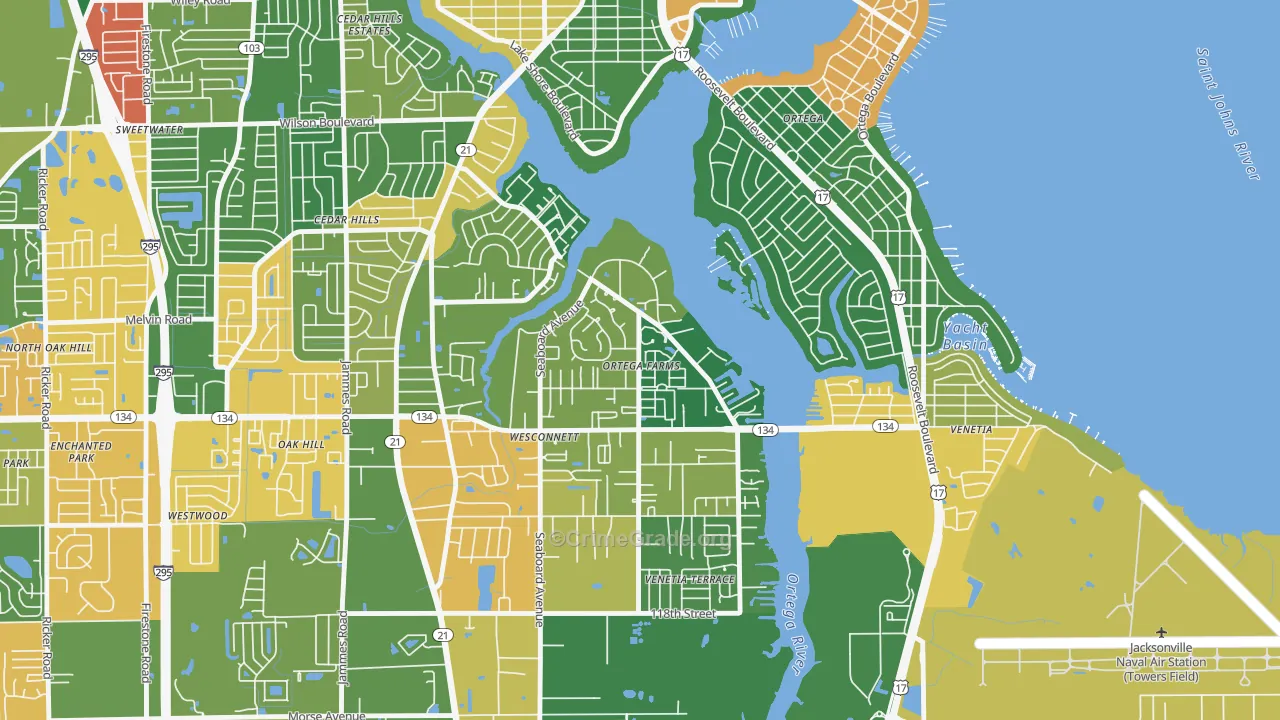 Ortega Farms, Jacksonville, FL Map of Drug-Related Crime Rates
