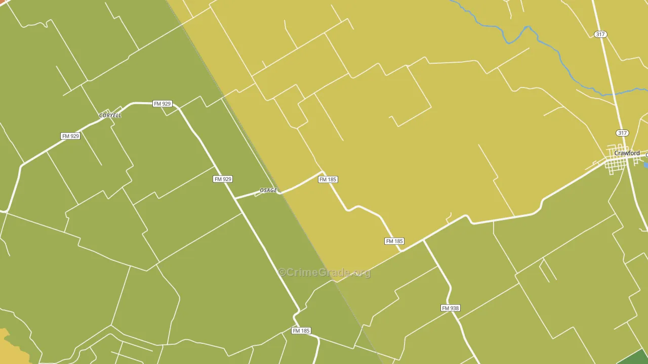 Osage, TX Map of Drug-Related Crime Rates