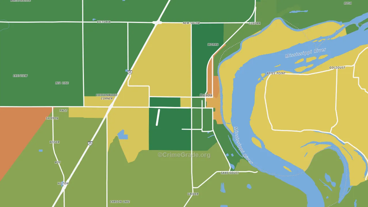 Osceola, AR Map of Drug-Related Crime Rates