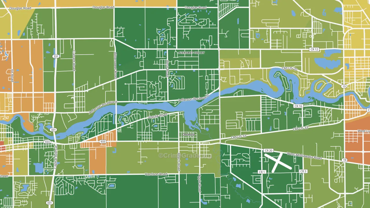 Osceola, IN Map of Drug-Related Crime Rates