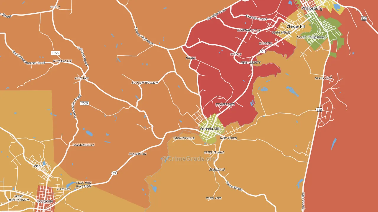 Osceola Mills, PA Map of Drug-Related Crime Rates
