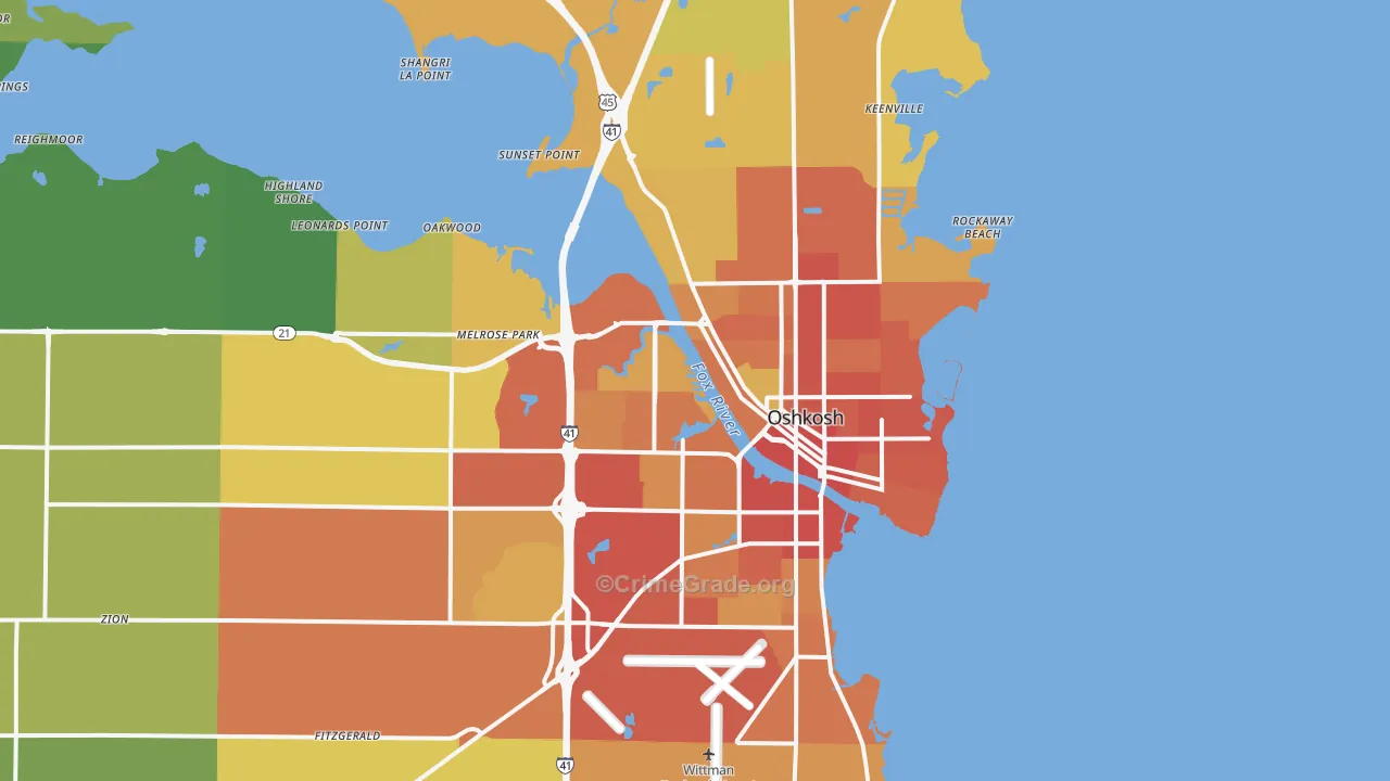 Oshkosh, WI Map of Drug-Related Crime Rates