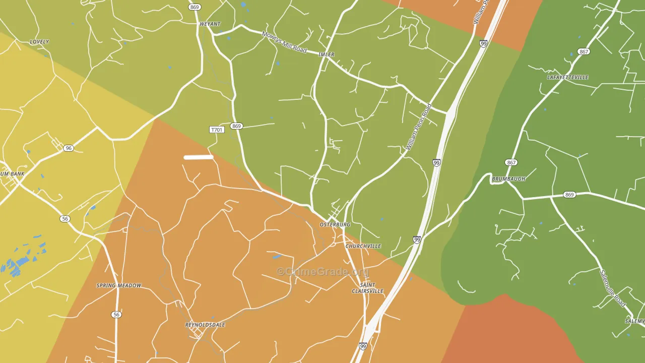 Osterburg, PA Map of Drug-Related Crime Rates