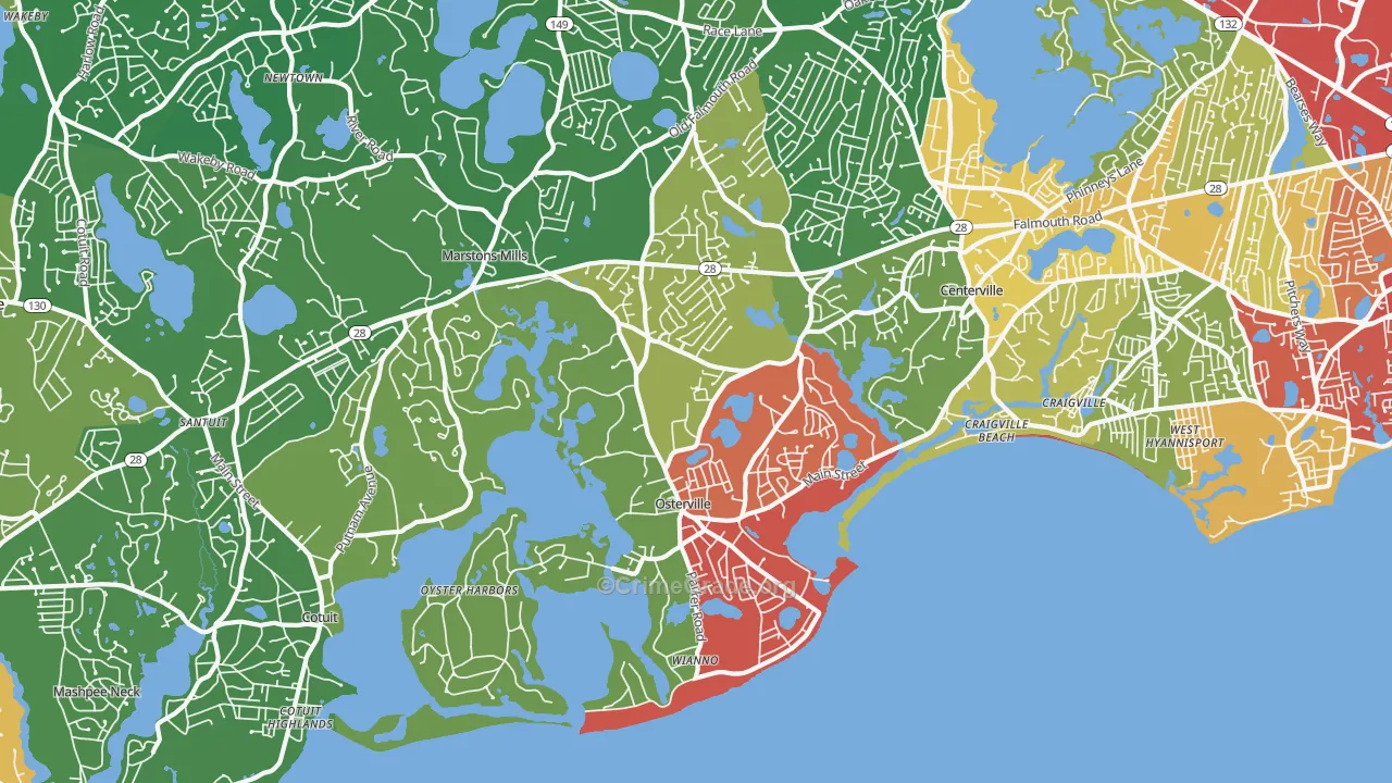 Osterville, MA Map of Drug-Related Crime Rates