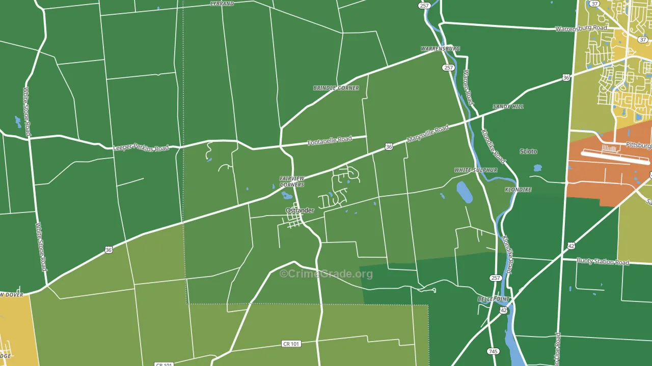 Ostrander, OH Map of Drug-Related Crime Rates