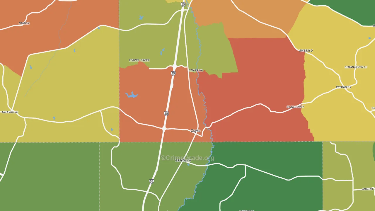 Osyka, MS Map of Drug-Related Crime Rates