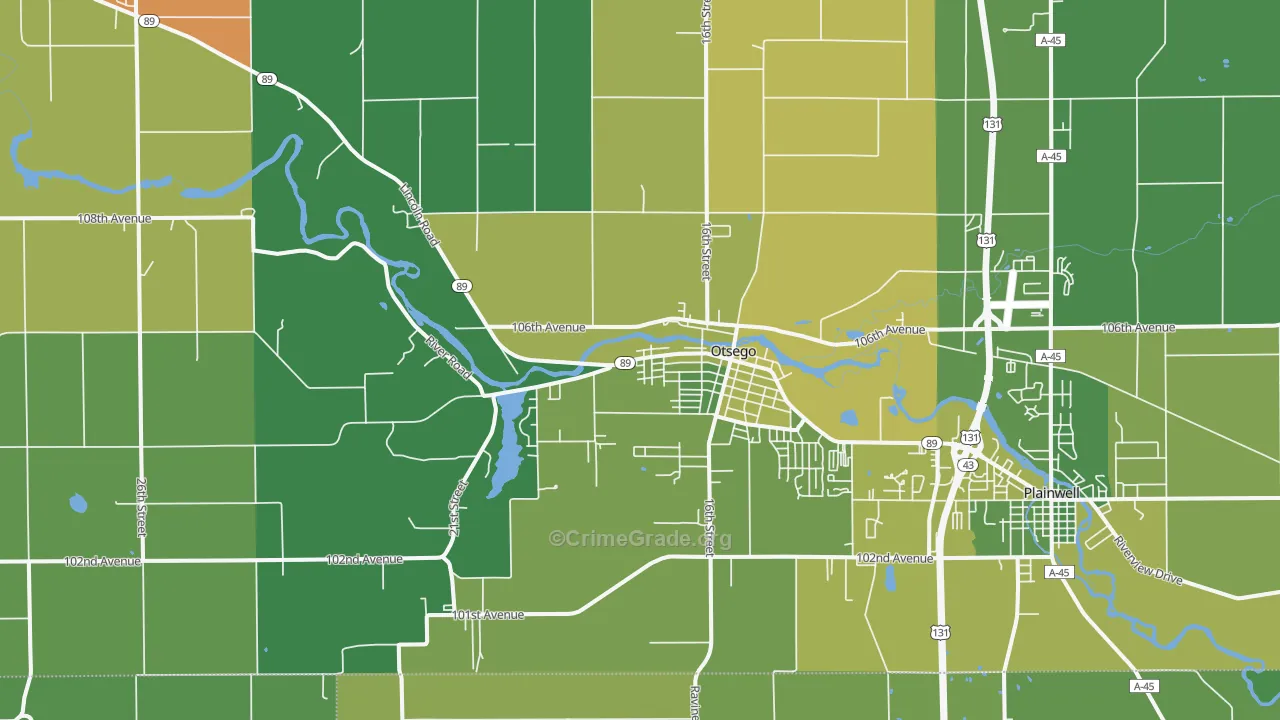 Otsego, MI Map of Drug-Related Crime Rates