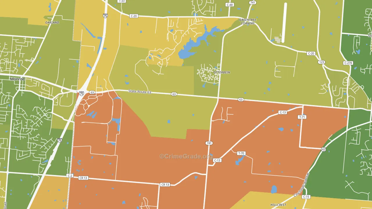 Otterbein, OH Map of Drug-Related Crime Rates