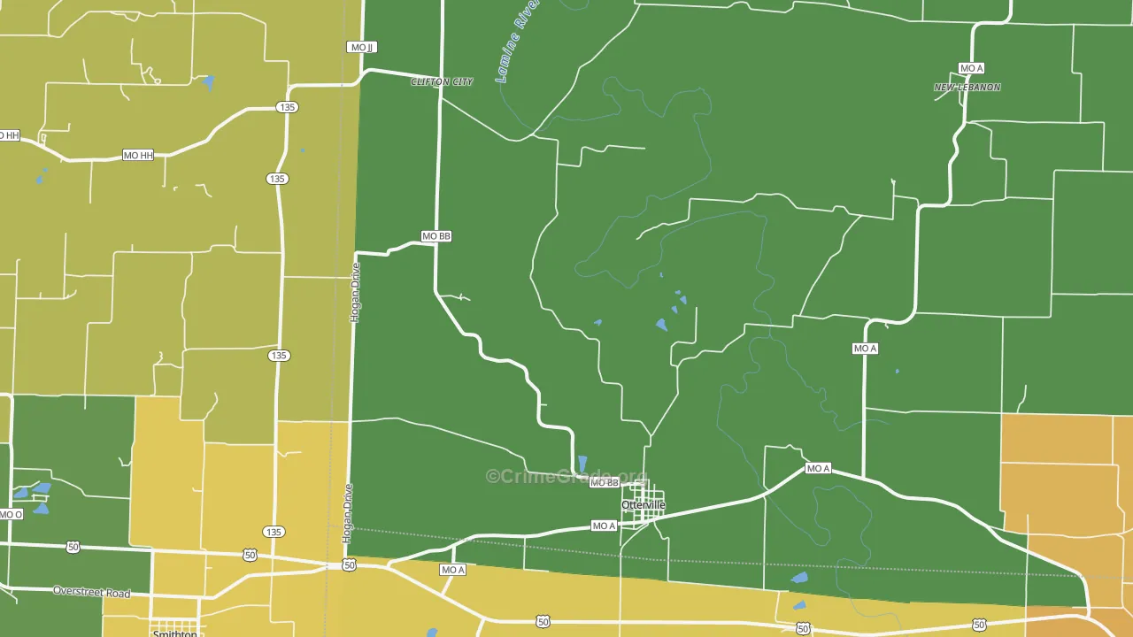 Otterville, MO Map of Drug-Related Crime Rates