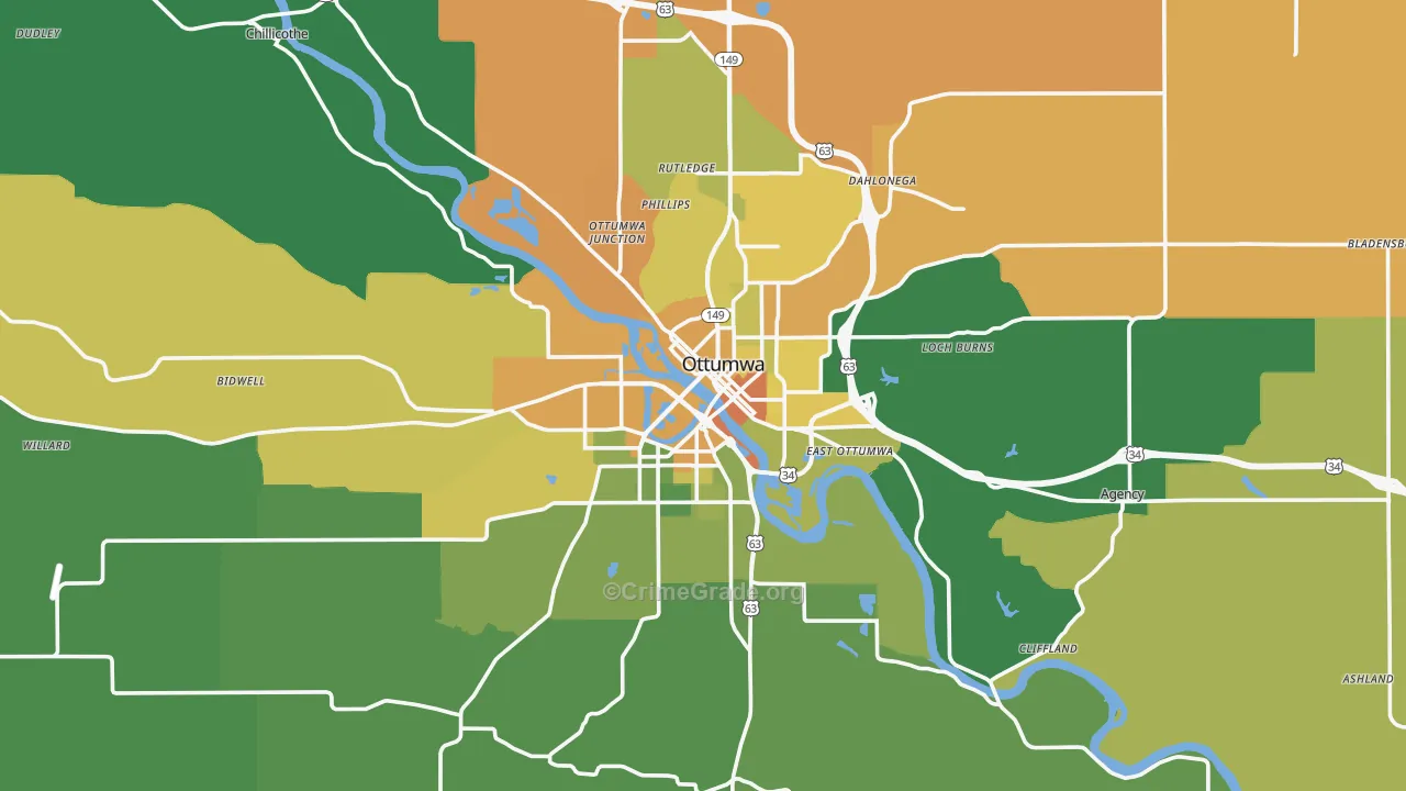 Ottumwa, IA Map of Drug-Related Crime Rates